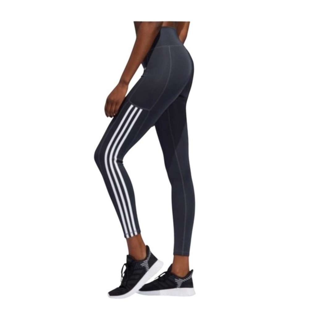 adidas Aeroready High Waist 3 Stripes 7/8 Legging Tight Black White Stretch M